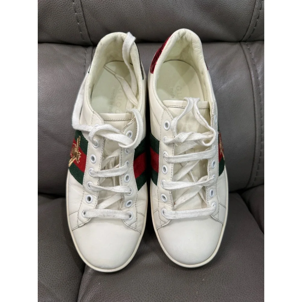 Gucci Ace Bee White Leather Sneakers Green Red Web Stripe 429446 Mens 41